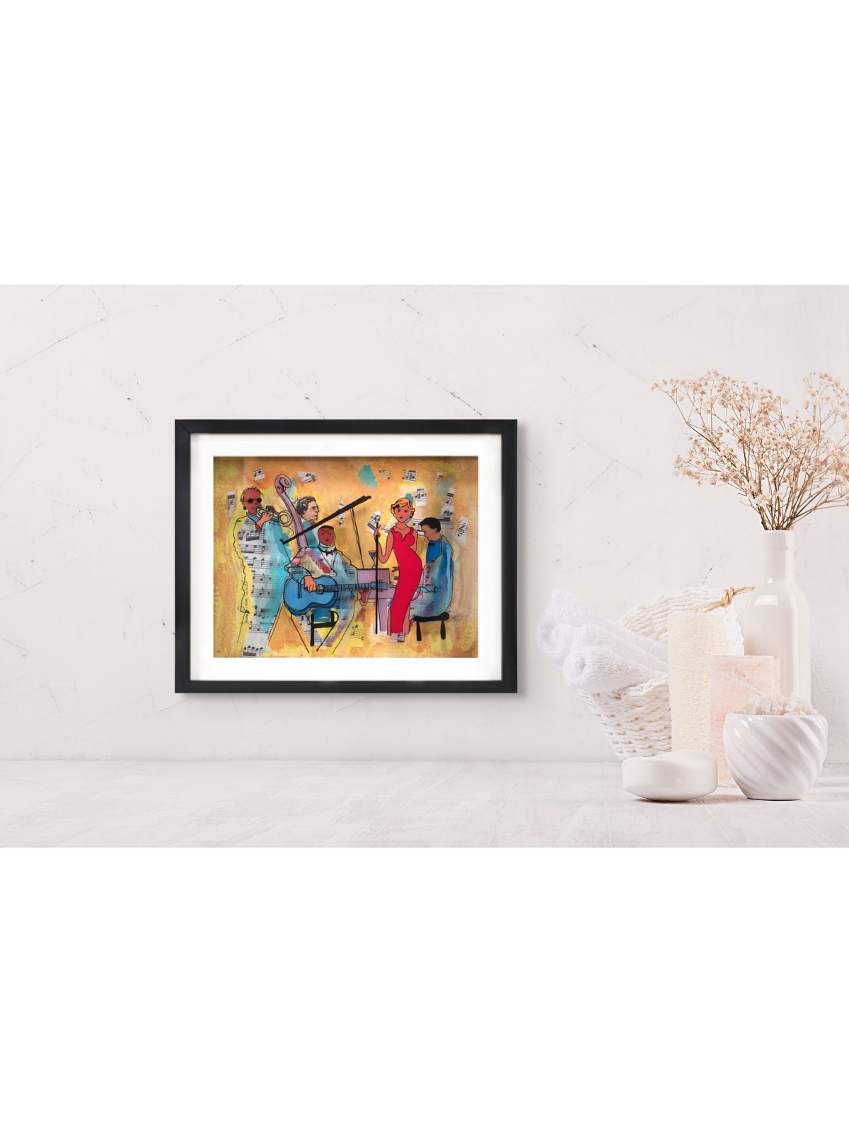 Jazz Band 3D Painting on Glass - Wall Art for Musi , Tu B'Av Gifts , I
