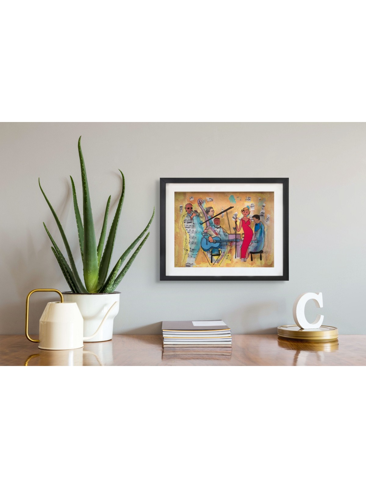 Jazz Band Peinture 3D sur verre - Art mural pour Musi , Cadeaux Tu B'Av , I