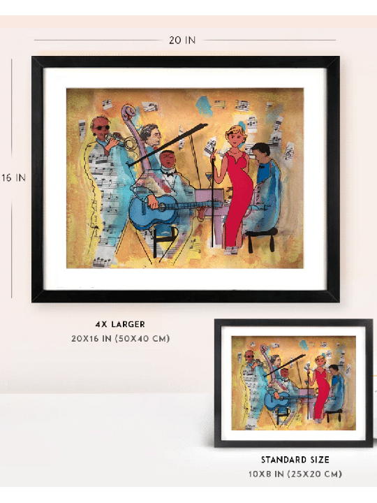 Jazz Band 3D Painting on Glass - Wall Art for Musi , Tu B'Av Gifts , I