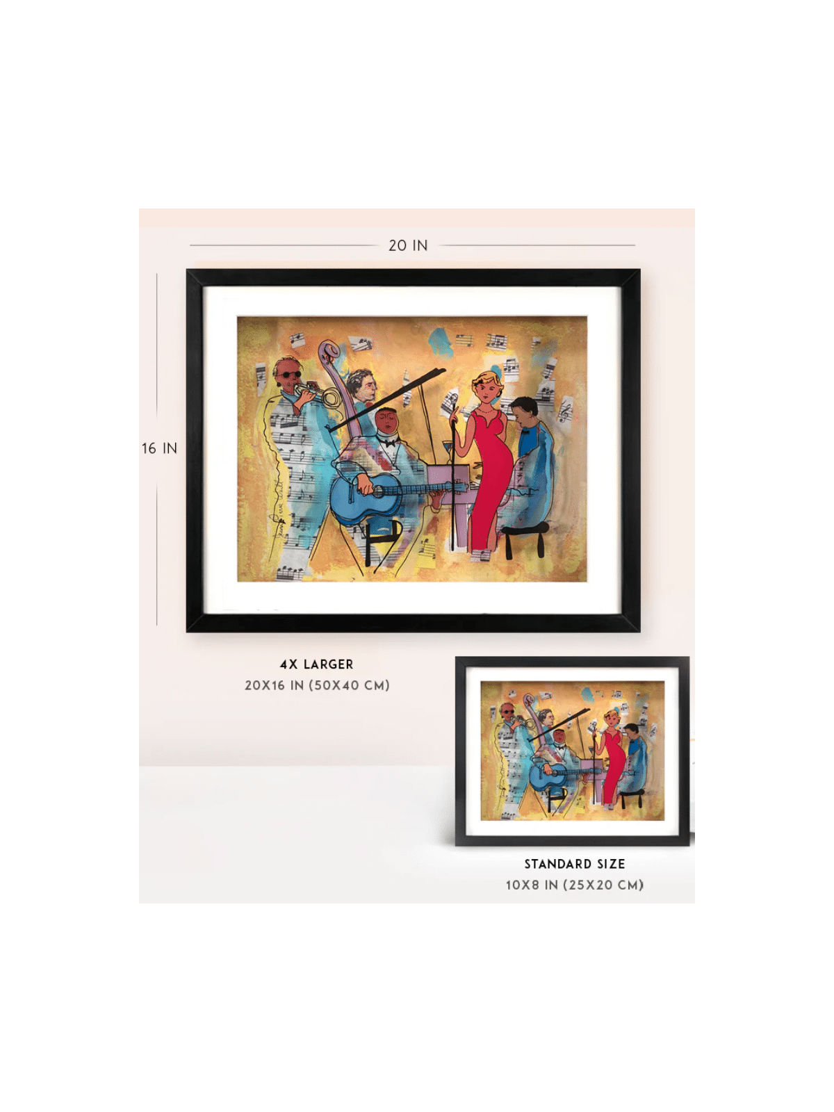 Jazz Band Peinture 3D sur verre - Art mural pour Musi , Cadeaux Tu B'Av , I