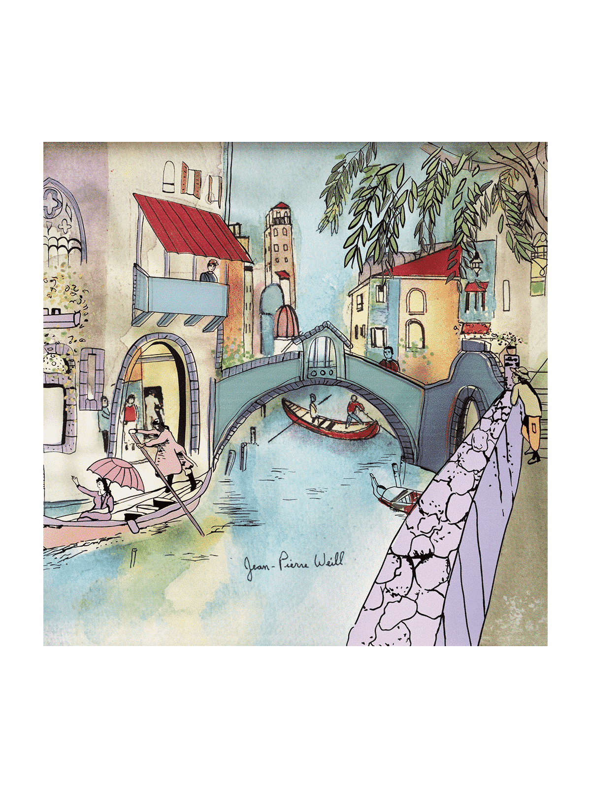 Venice by the Canal - 3D Glass Painting of Autumn  , Tu B'Av Gifts , I