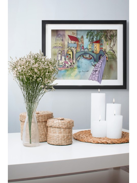 Venice by the Canal - 3D Glass Painting of Autumn  , Tu B'Av Gifts , I