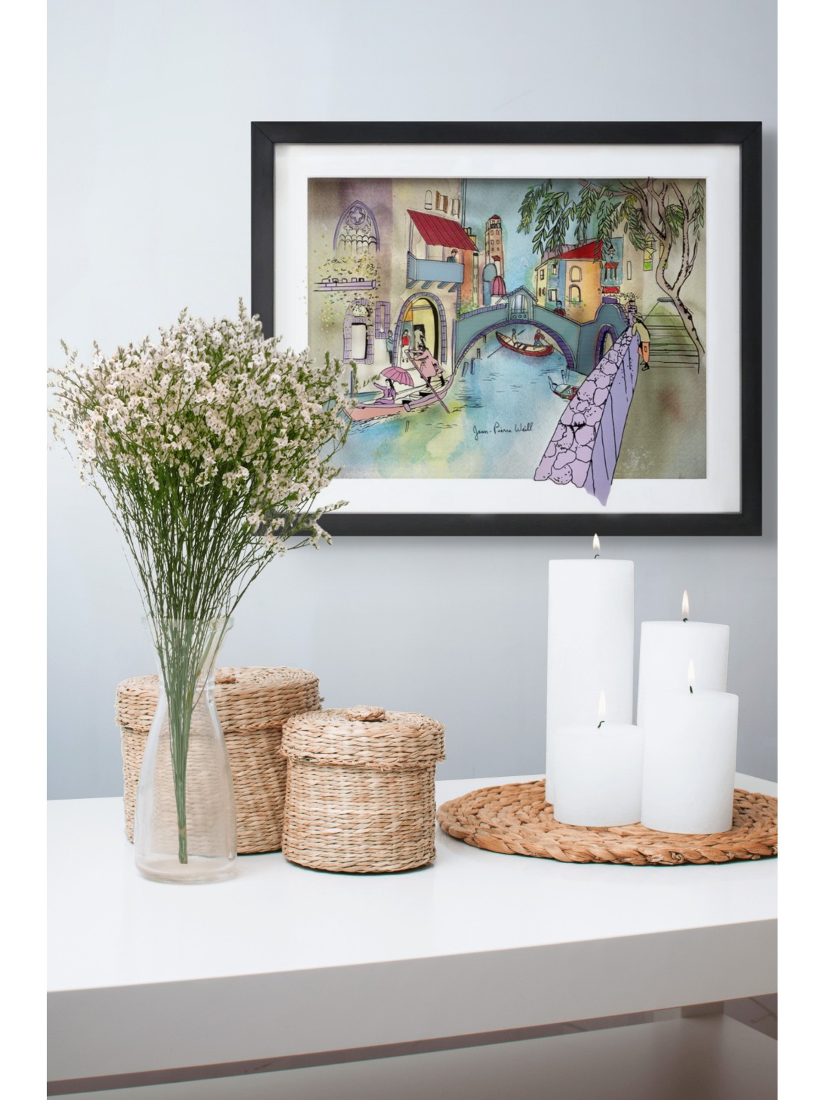 Venice by the Canal - 3D Glass Painting of Autumn  , Tu B'Av Gifts , I