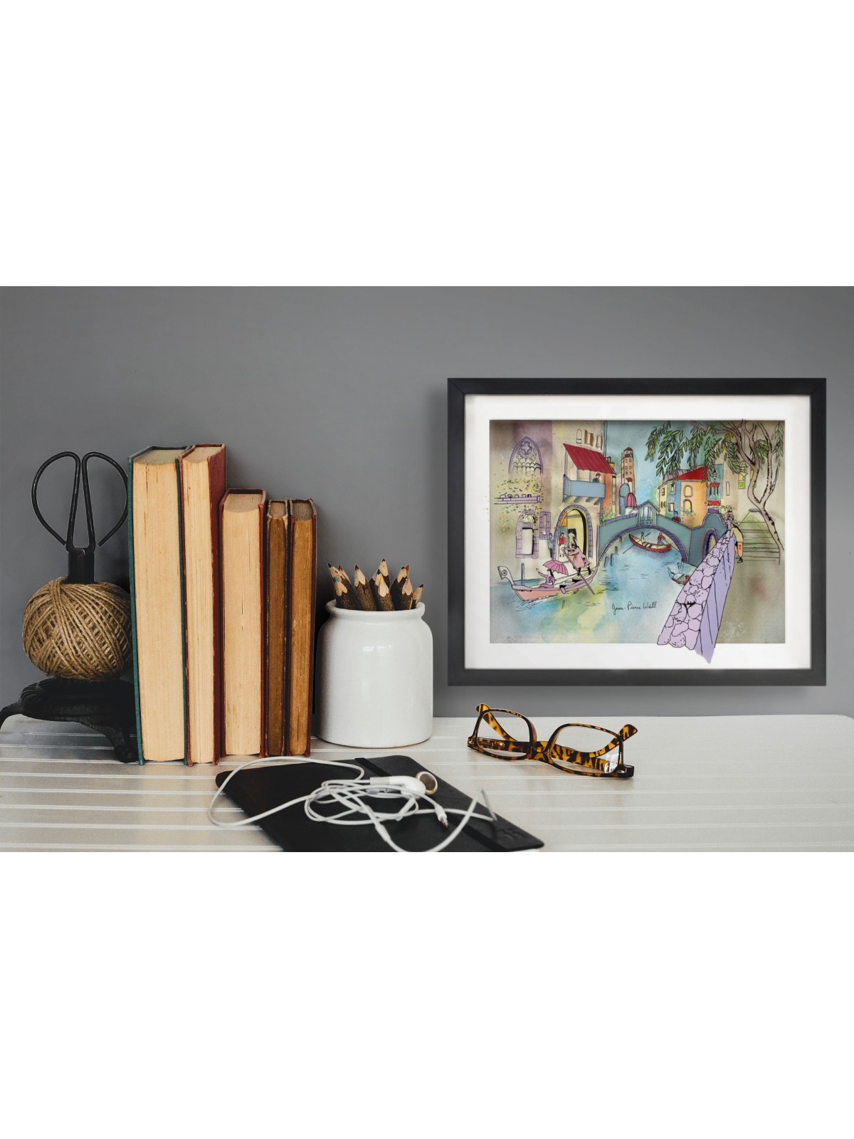 Venice by the Canal - 3D Glass Painting of Autumn  , Tu B'Av Gifts , I