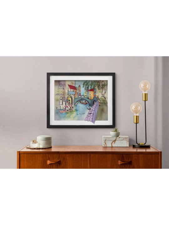 Venice by the Canal - 3D Glass Painting of Autumn  , Tu B'Av Gifts , I