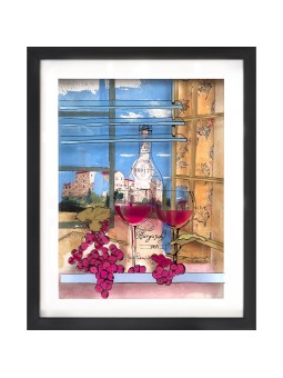 Two Glasses of Burgundy Wine Romantic 3d Painting  , Tu B'Av Gifts , I