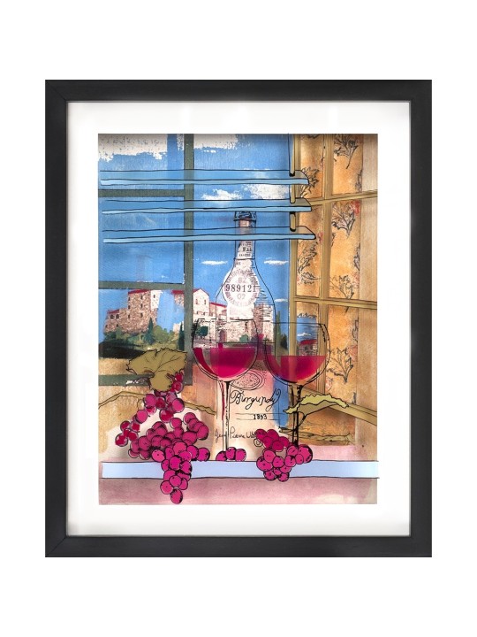 Two Glasses of Burgundy Wine Romantic 3d Painting  , Tu B'Av Gifts , I