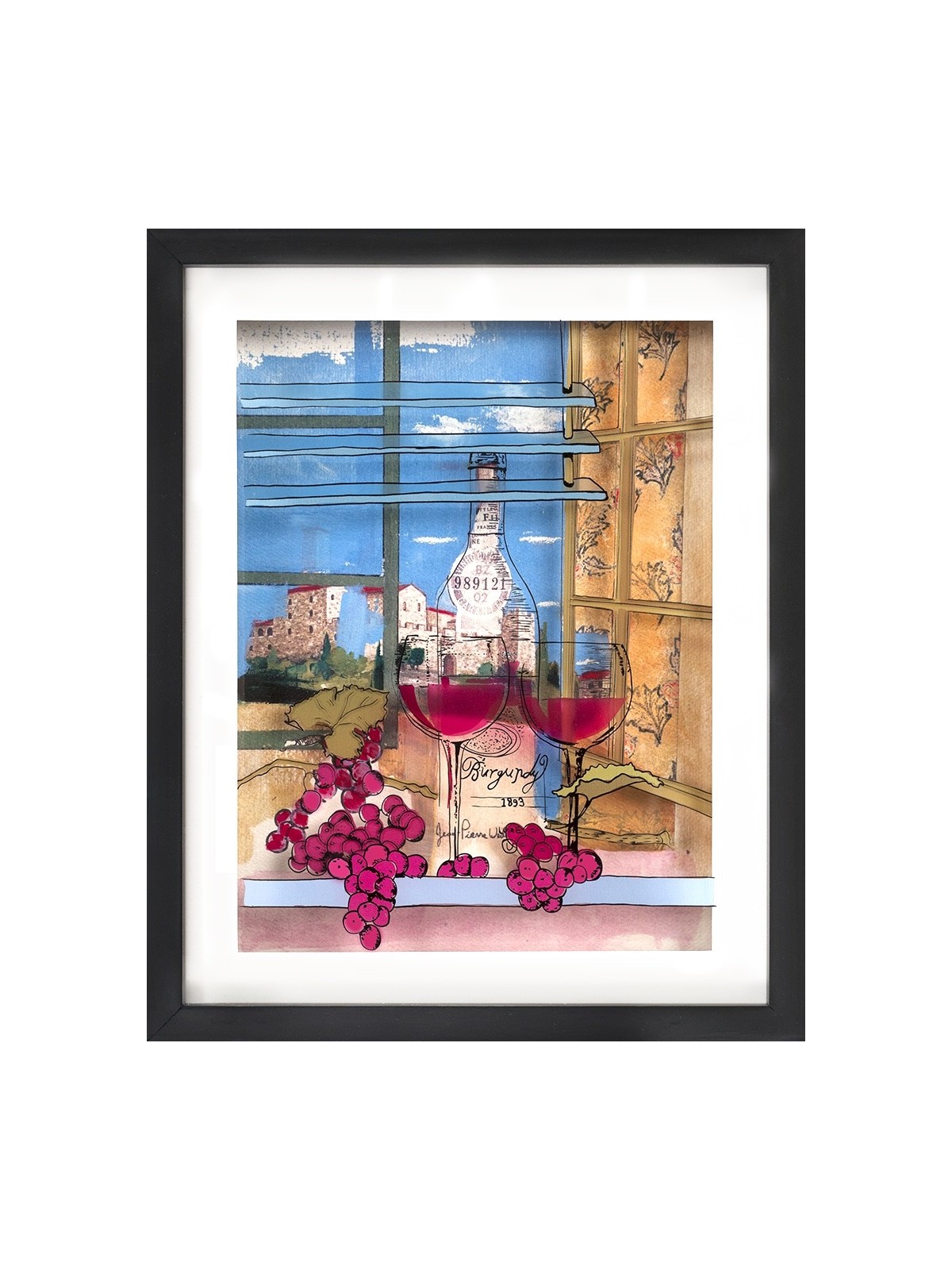 Deux verres de vin de Bourgogne Peinture 3D romantique , Cadeaux Tu B'Av , I