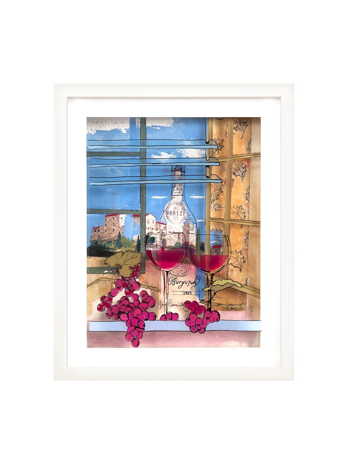 Two Glasses of Burgundy Wine Romantic 3d Painting  , Tu B'Av Gifts , I