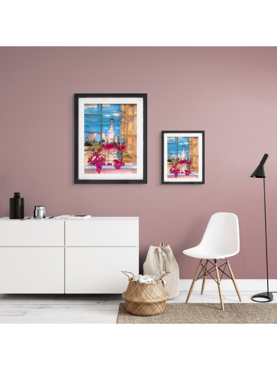 Two Glasses of Burgundy Wine Romantic 3d Painting  , Tu B'Av Gifts , I
