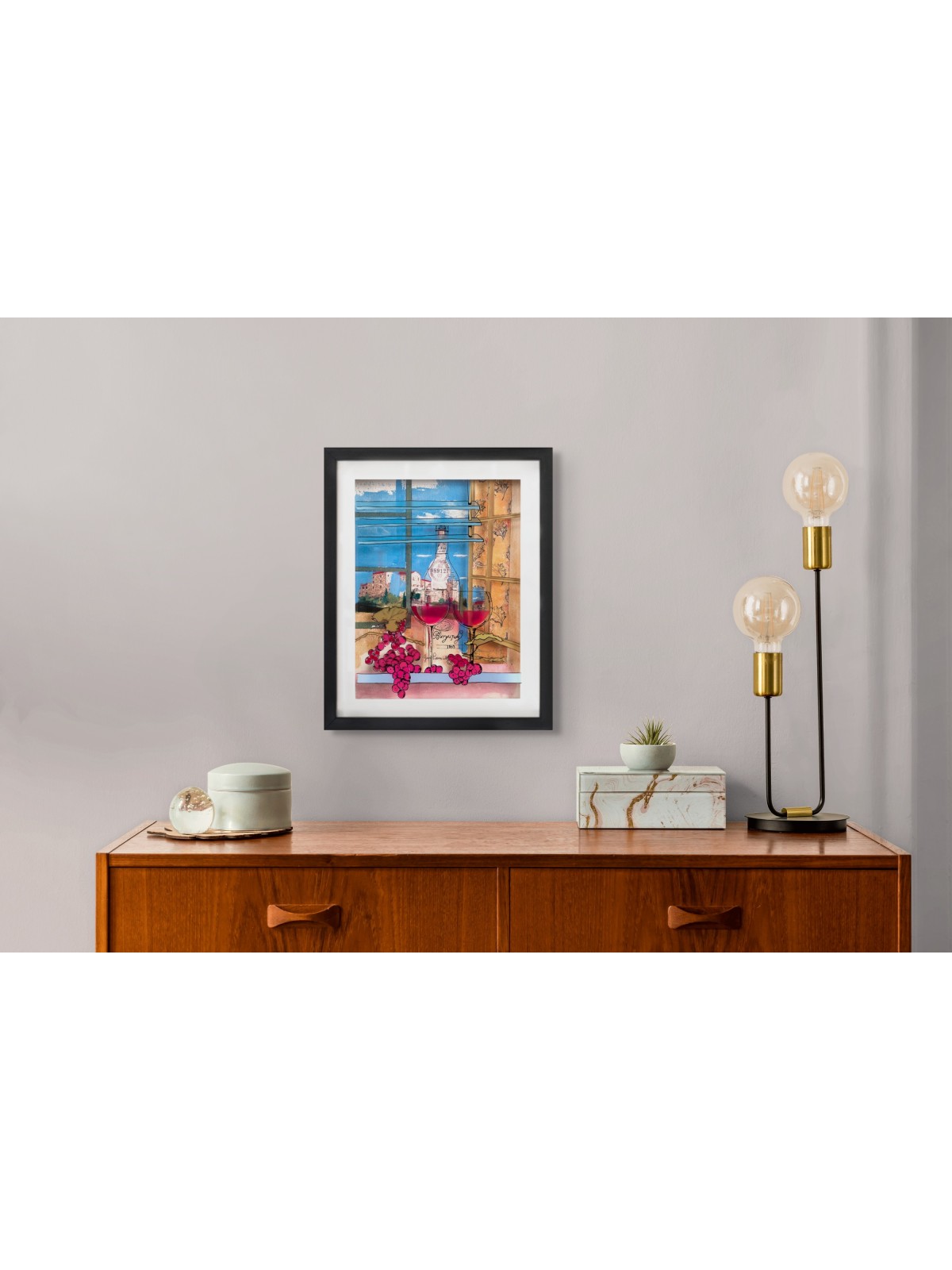 Two Glasses of Burgundy Wine Romantic 3d Painting  , Tu B'Av Gifts , I