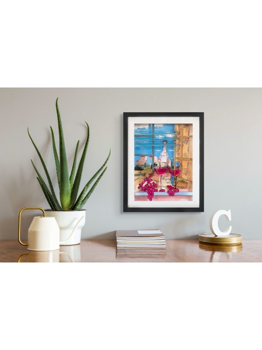 Two Glasses of Burgundy Wine Romantic 3d Painting  , Tu B'Av Gifts , I