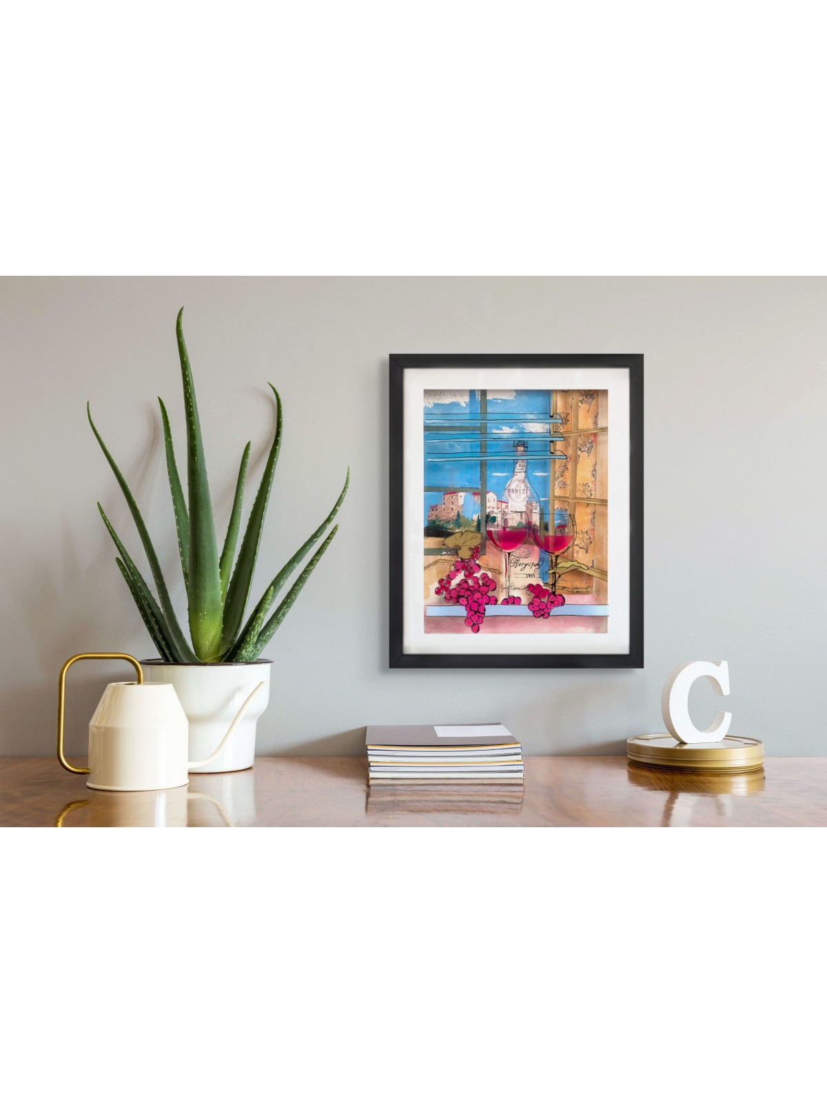 Two Glasses of Burgundy Wine Romantic 3d Painting  , Tu B'Av Gifts , I