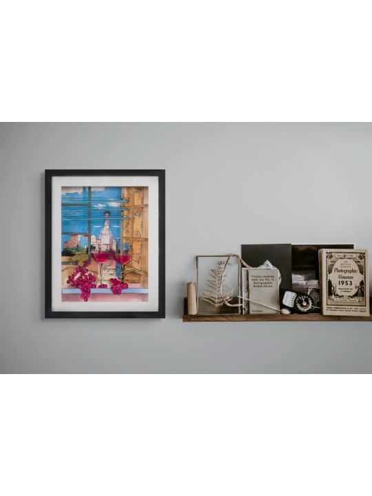 Two Glasses of Burgundy Wine Romantic 3d Painting  , Tu B'Av Gifts , I