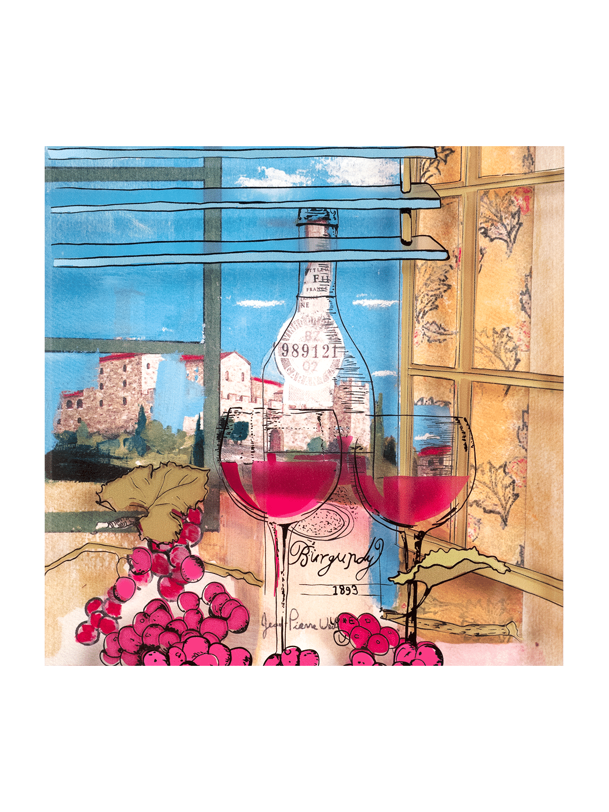 Two Glasses of Burgundy Wine Romantic 3d Painting  , Tu B'Av Gifts , I