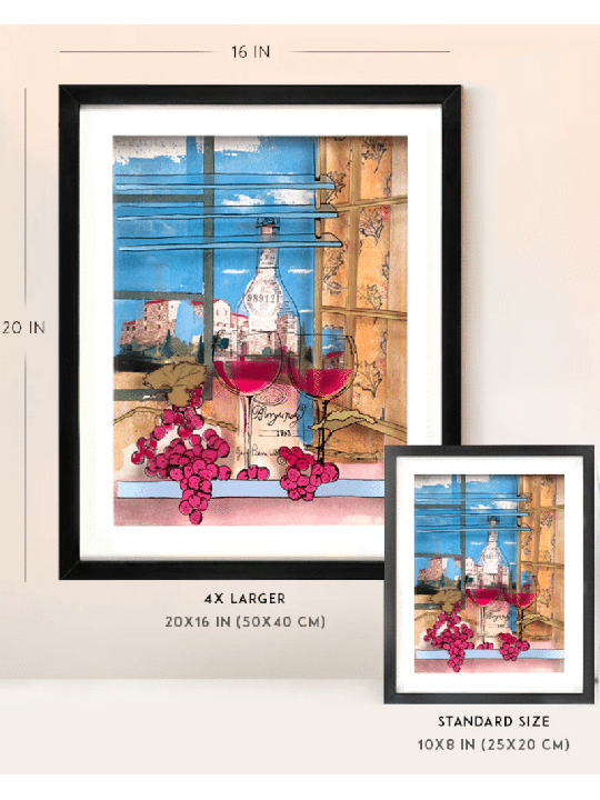 Two Glasses of Burgundy Wine Romantic 3d Painting  , Tu B'Av Gifts , I
