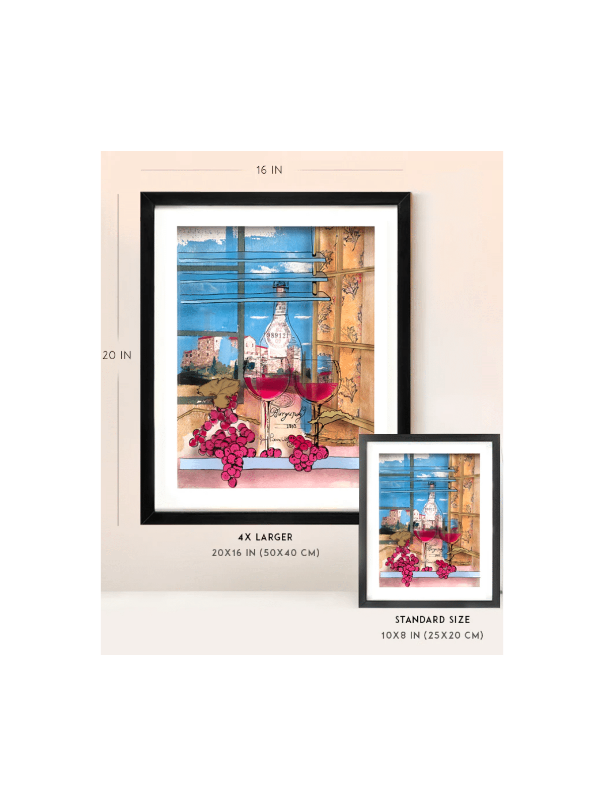 Deux verres de vin de Bourgogne Peinture 3D romantique , Cadeaux Tu B'Av , I