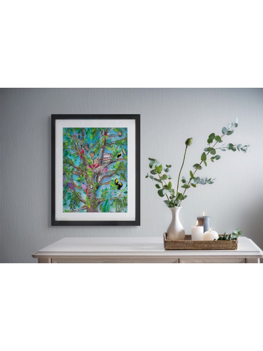 Magical Tree with Winged Friends 3D Glass Artwork  , Tu B'Av Gifts , I