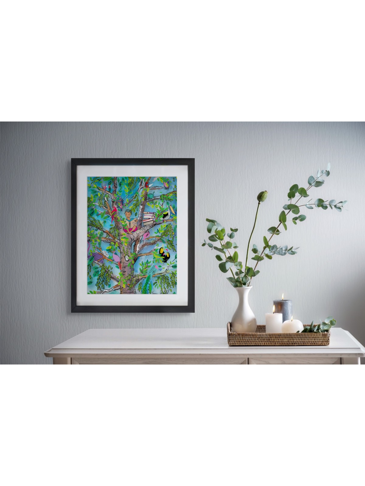 Arbre magique avec des amis ailés, illustration en verre 3D, cadeaux Tu B'Av, I