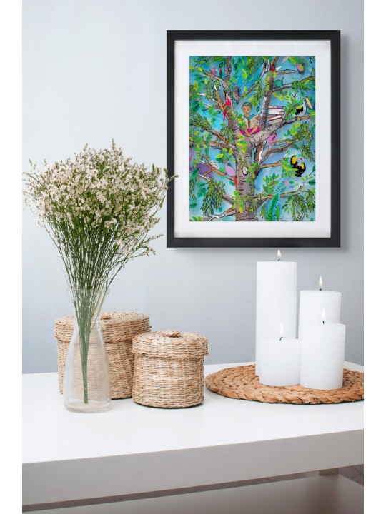 Arbre magique avec des amis ailés, illustration en verre 3D, cadeaux Tu B'Av, I