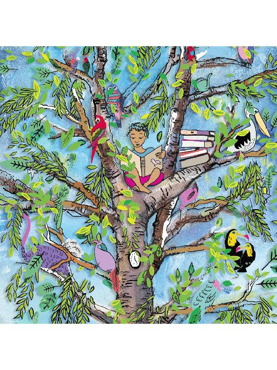 Arbre magique avec des amis ailés, illustration en verre 3D, cadeaux Tu B'Av, I