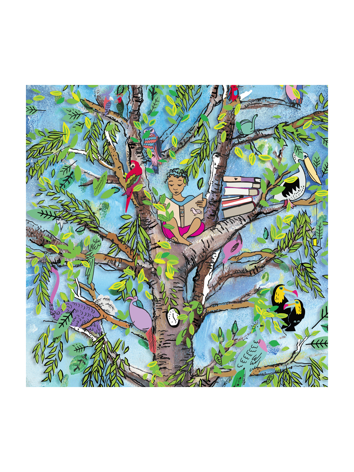 Arbre magique avec des amis ailés, illustration en verre 3D, cadeaux Tu B'Av, I