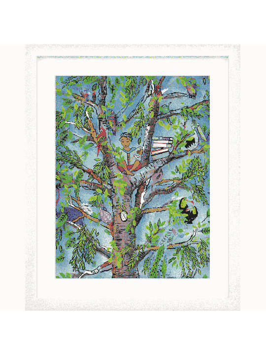 Arbre magique avec des amis ailés, illustration en verre 3D, cadeaux Tu B'Av, I