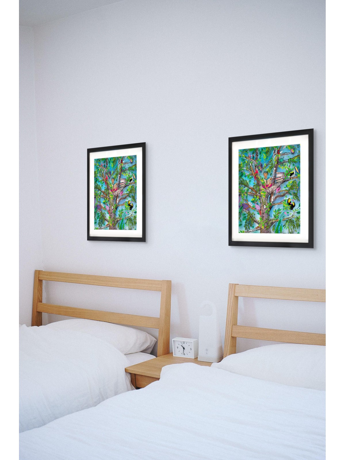Arbre magique avec des amis ailés, illustration en verre 3D, cadeaux Tu B'Av, I