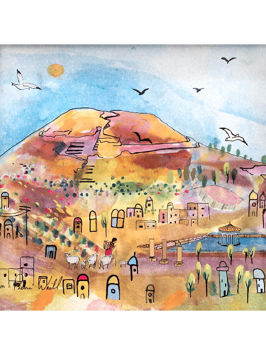 Historical Herodium Mountain 3D Painting on Glass , Jerusalem Painting