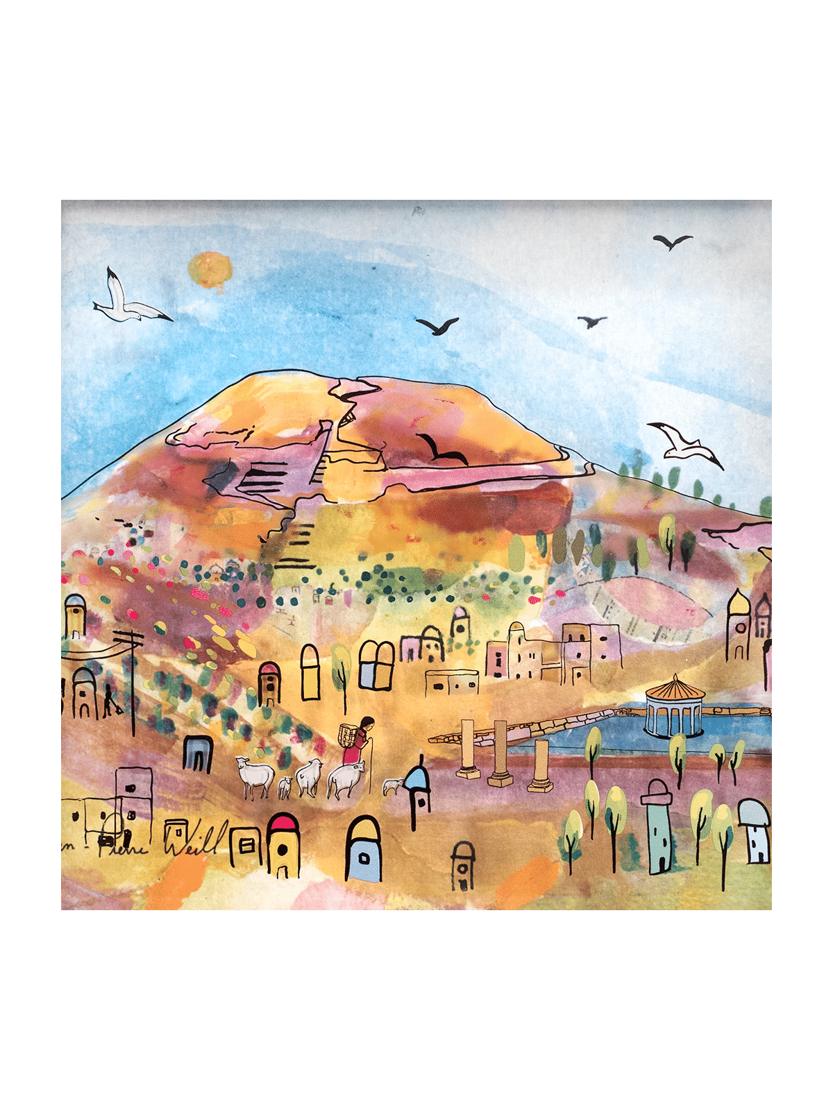 Peinture historique 3D de montagne d’Herodium sur verre, peinture de Jérusalem