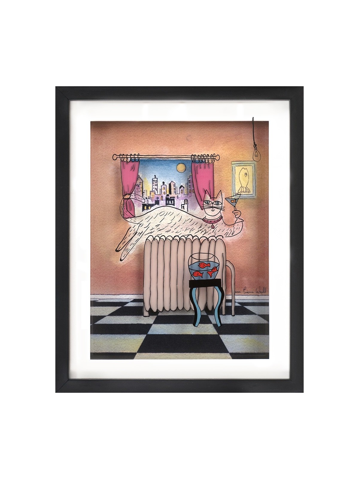 Chic Cat in the City 3D Glass Painting for Cat Lov , Tu B'Av Gifts , I