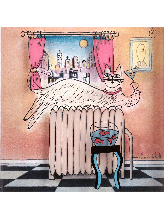 Chic Cat in the City 3D Glass Painting for Cat Lov , Tu B'Av Gifts , I