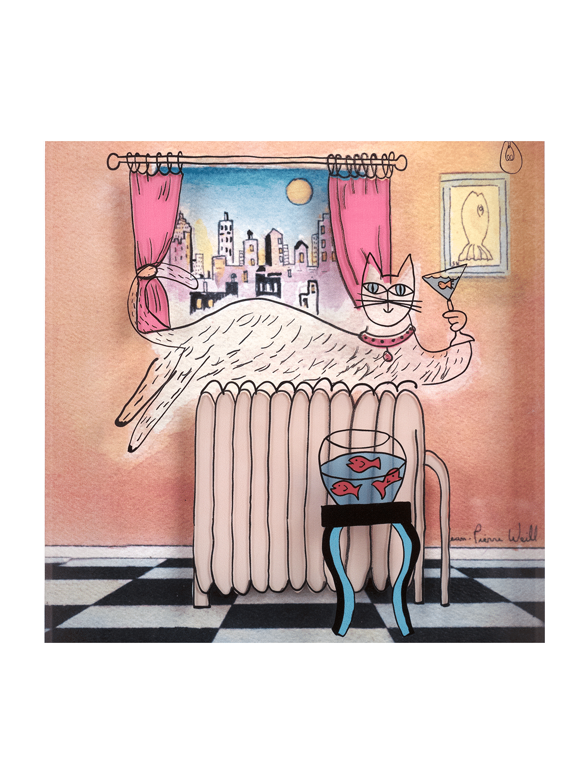 Chic Cat in the City 3D Glass Painting for Cat Lov , Tu B'Av Gifts , I