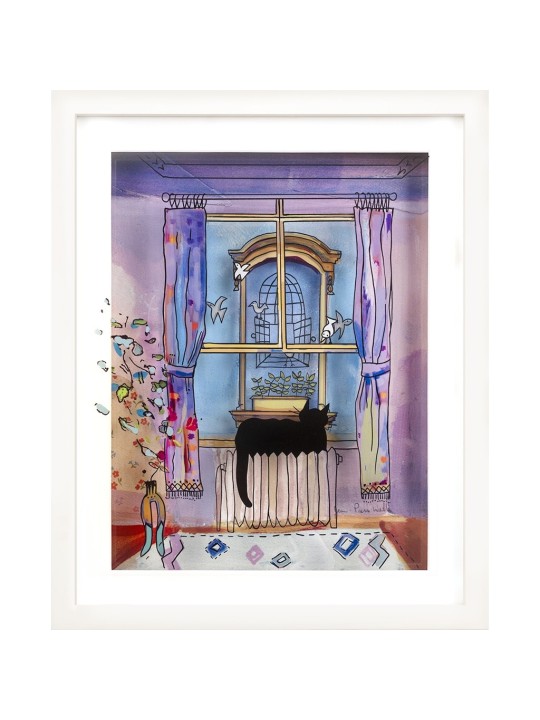 Open Birdcage and Cat 3D Glass Artwork Gift for Ca , Tu B'Av Gifts , I