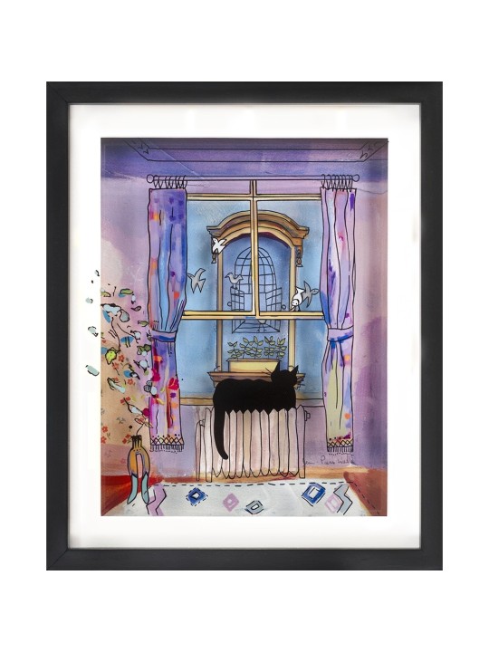 Open Birdcage and Cat 3D Glass Artwork Gift for Ca , Tu B'Av Gifts , I