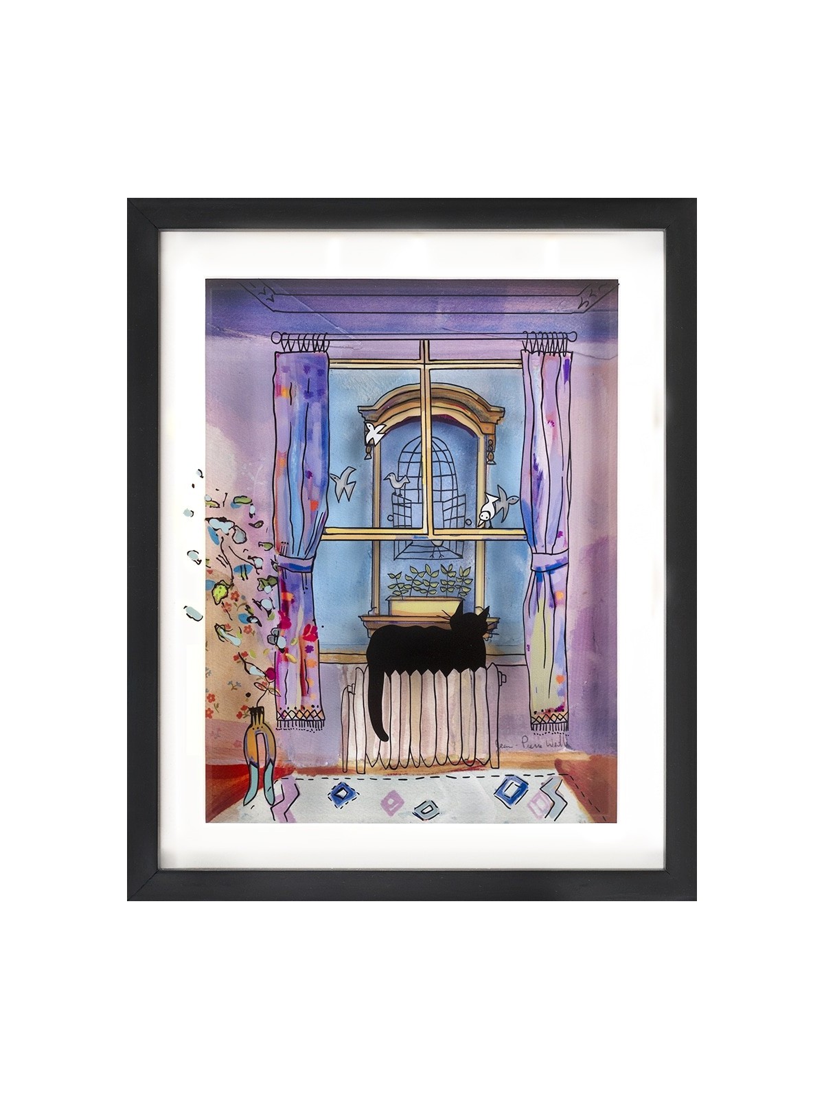 Open Birdcage and Cat 3D Glass Artwork Gift for Ca , Tu B'Av Gifts , I