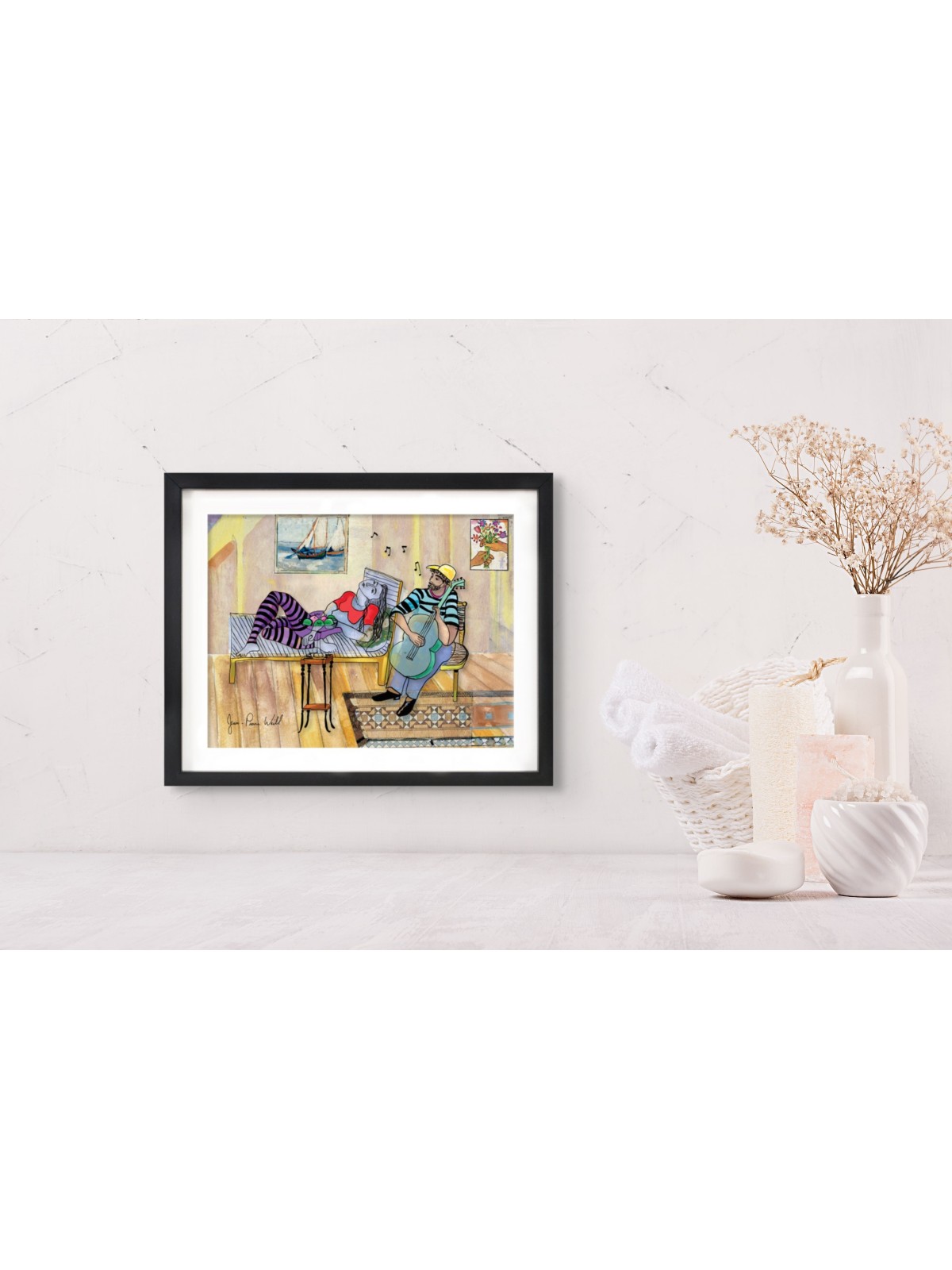 Seaside Serenade Romantic 3D Painting on Glass , Tu B'Av Gifts , Israe