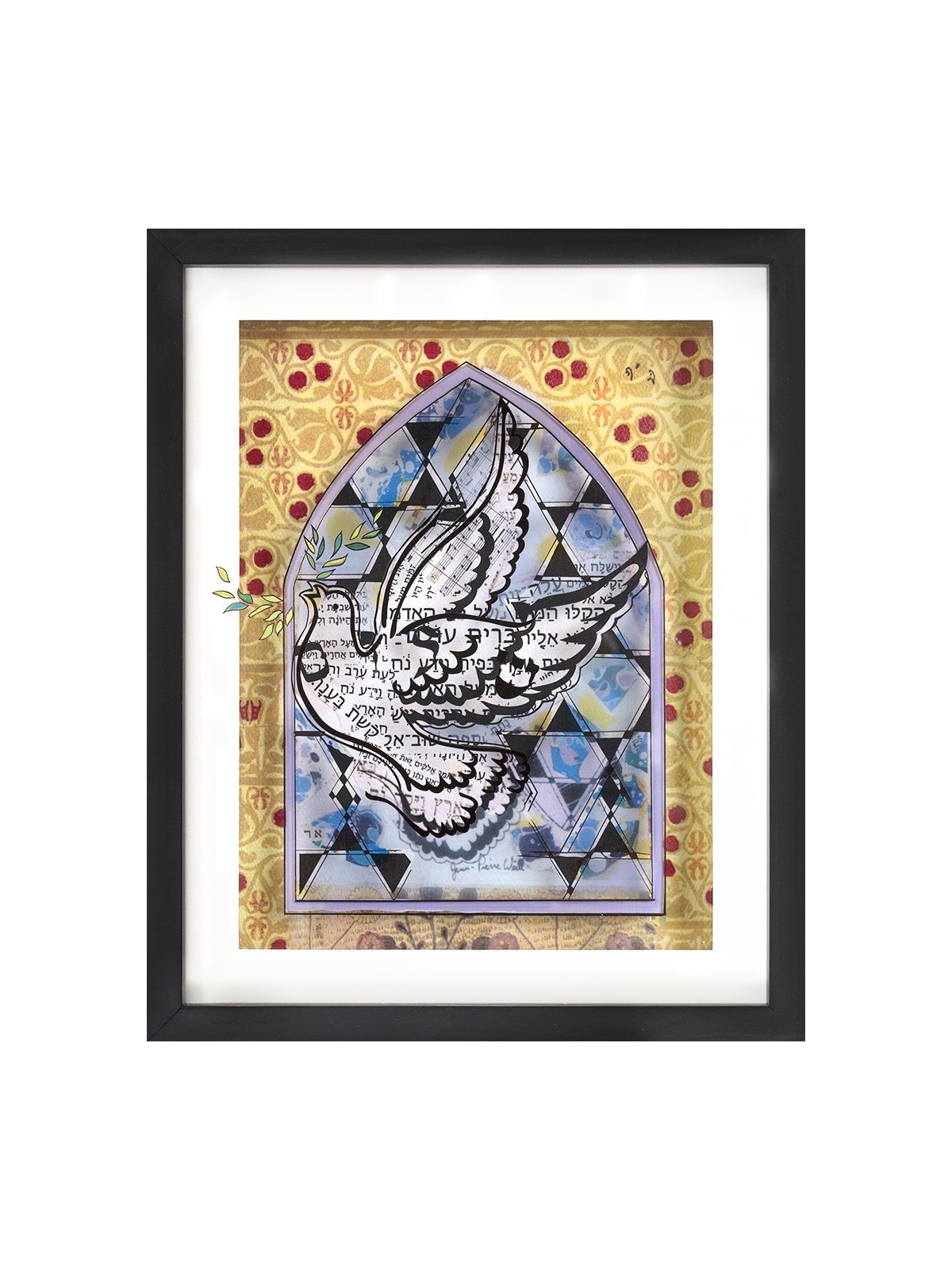 Peinture 3D sur verre de colombe avec branche d'olivier, cadeaux Tu B'Av, Israël
