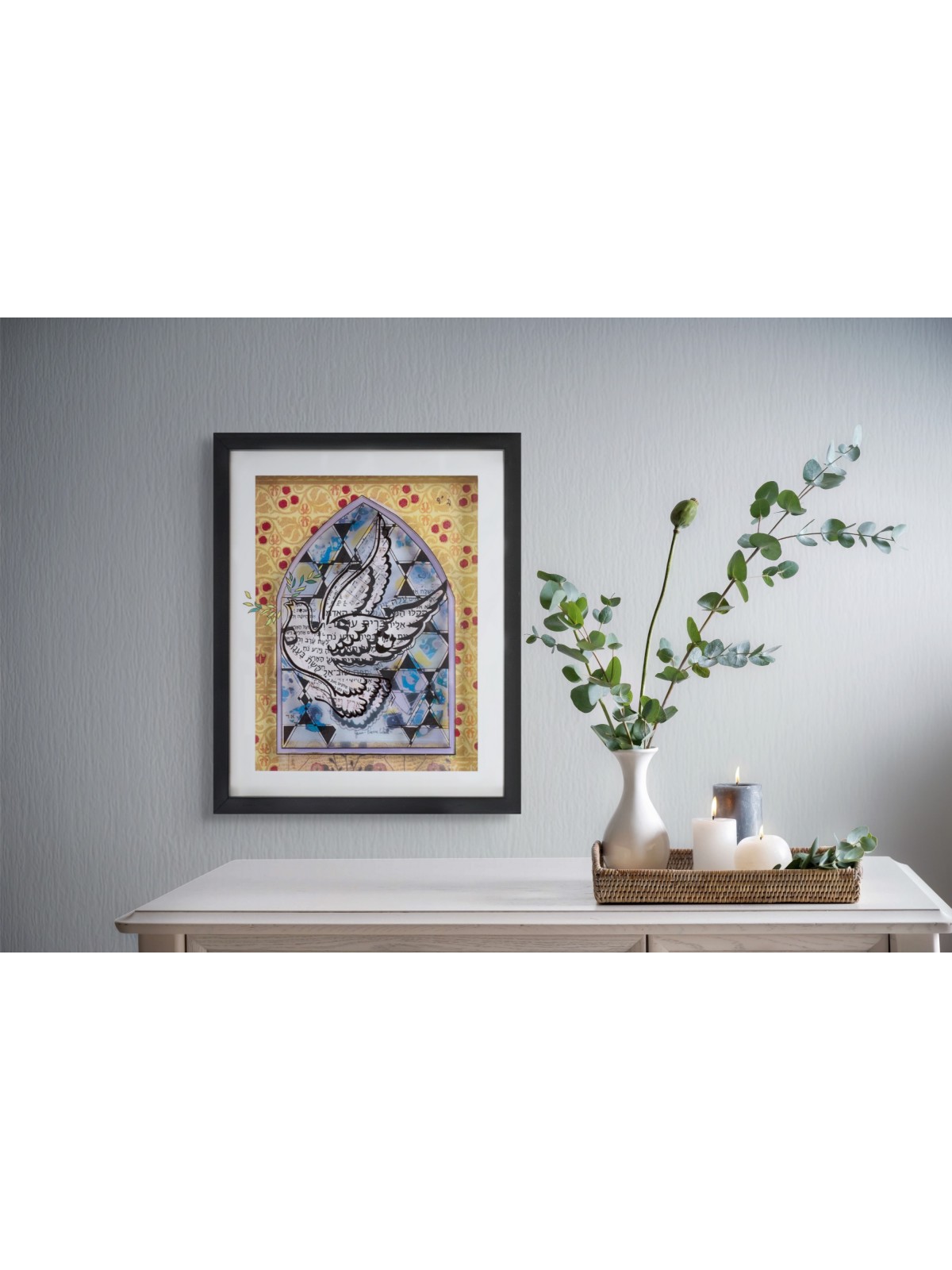 3D Painting on Glass of Dove With Olive Branch , Tu B'Av Gifts , Israe