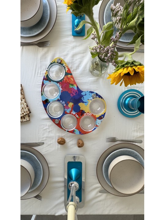 Plat coloré de Pessa'h de forme de peintre avec l'arc en verre, Pl de Seder en aluminium