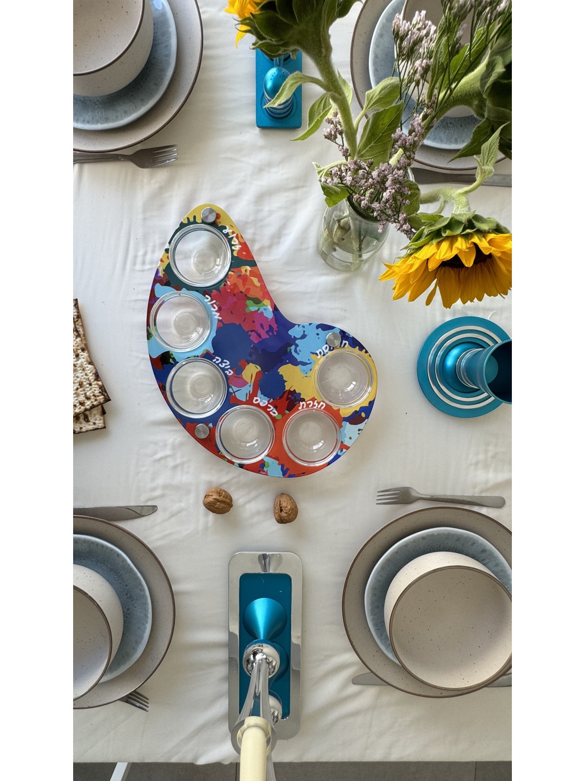 Plat coloré de Pessa'h de forme de peintre avec l'arc en verre, Pl de Seder en aluminium