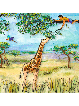 Safari aventure d'un enfant sur un arbre nourrissant une gira, cadeaux Tu B'Av, I