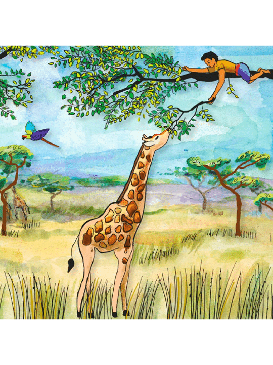 Safari Adventure Of Child On a Tree Feeding a Gira , Tu B'Av Gifts , I