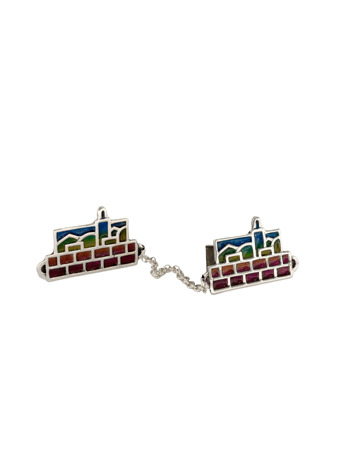 Colorful Enameled Silver Jerusalem Tallit Clips , Tallit Clips , Israe