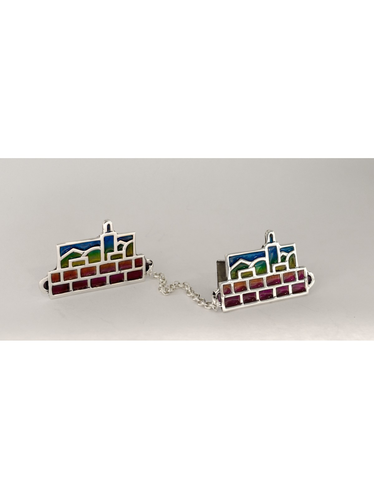 Clips de Talit de Jérusalem en argent émaillé coloré, clips de Talit, Israe