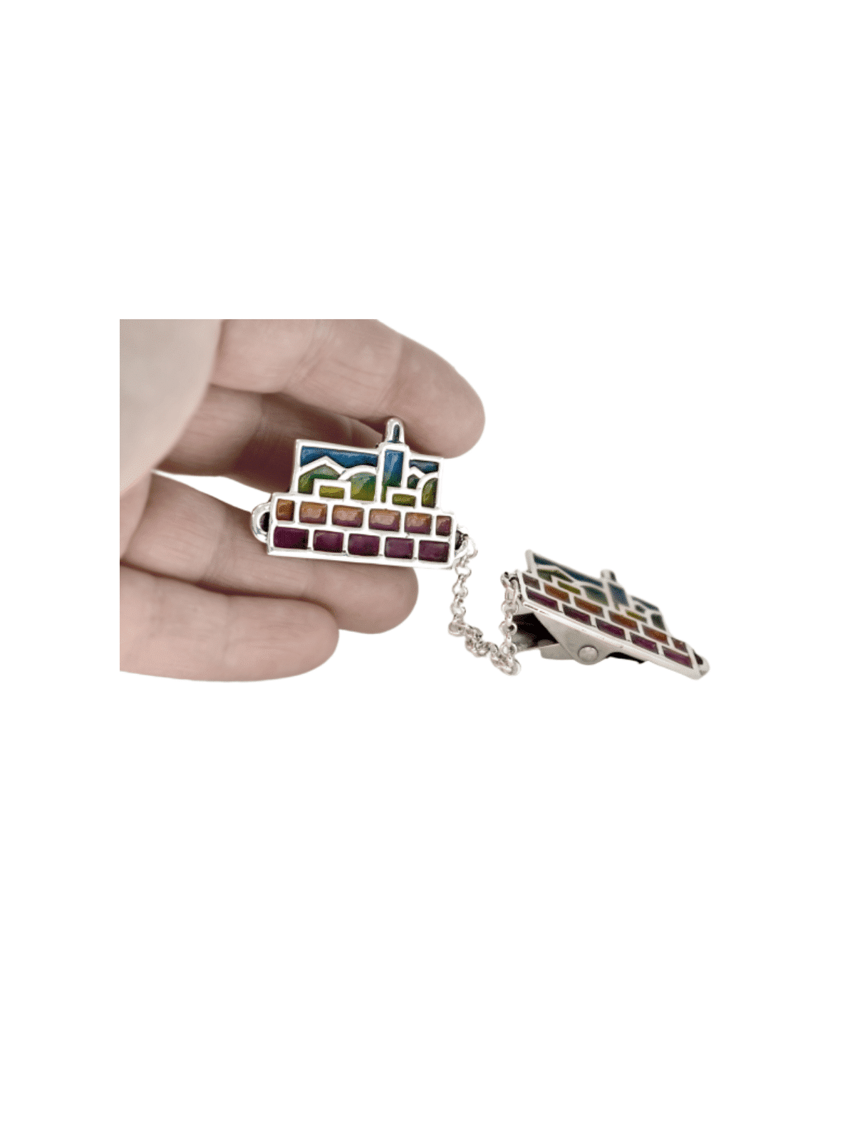 Colorful Enameled Silver Jerusalem Tallit Clips , Tallit Clips , Israe