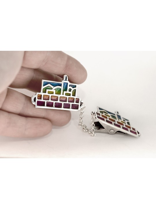 Clips de Talit de Jérusalem en argent émaillé coloré, clips de Talit, Israe