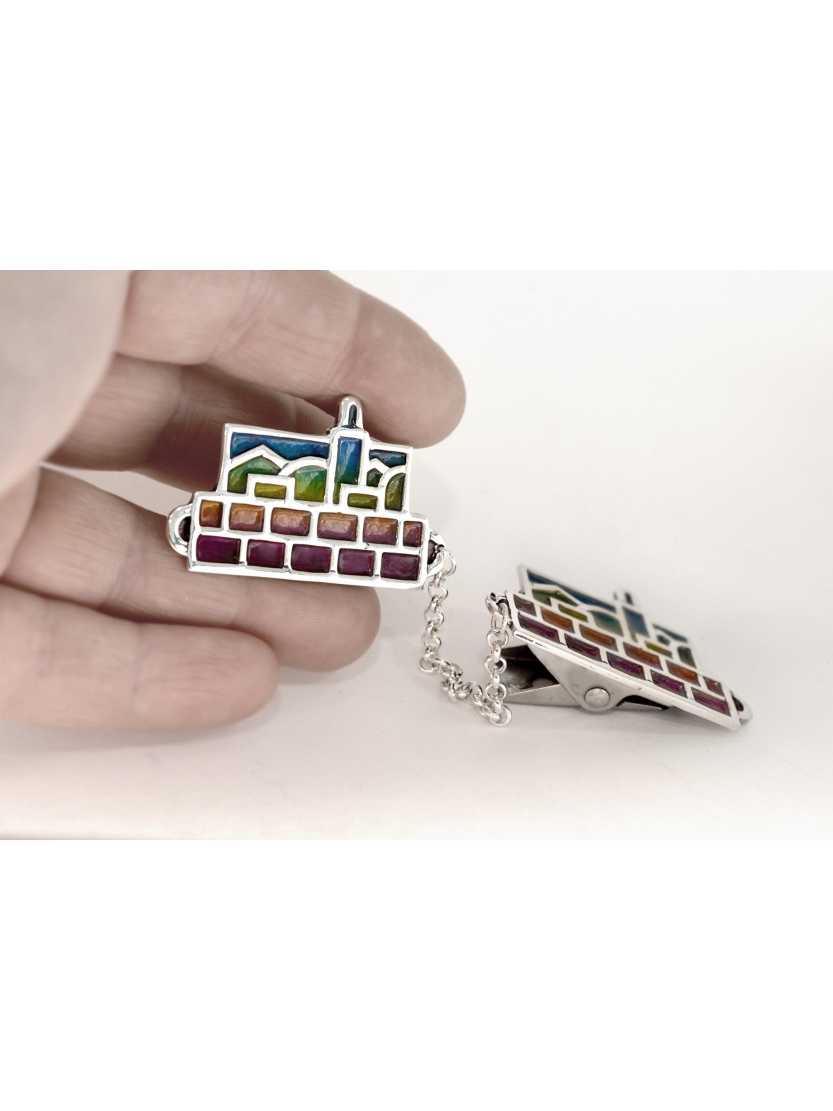Colorful Enameled Silver Jerusalem Tallit Clips , Tallit Clips , Israe