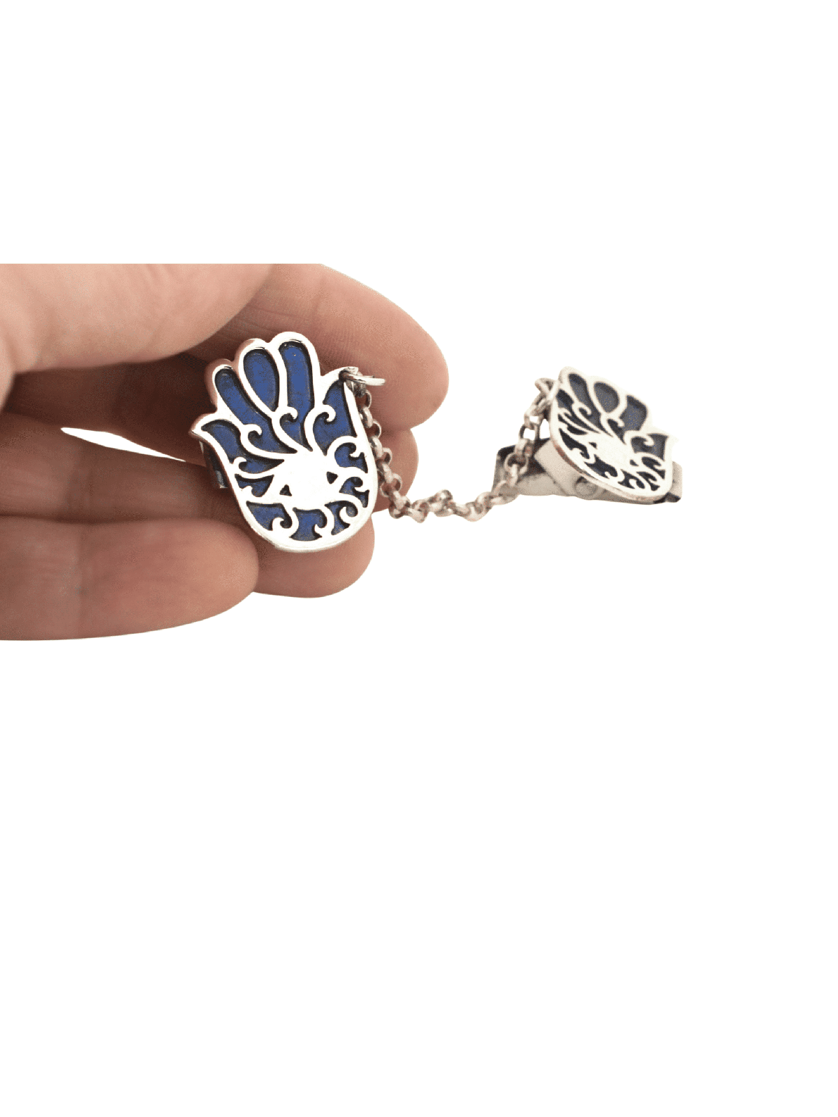 Sterling Silver Hamsa Tallit Clips with Enamel , Tallit Clips , Israel