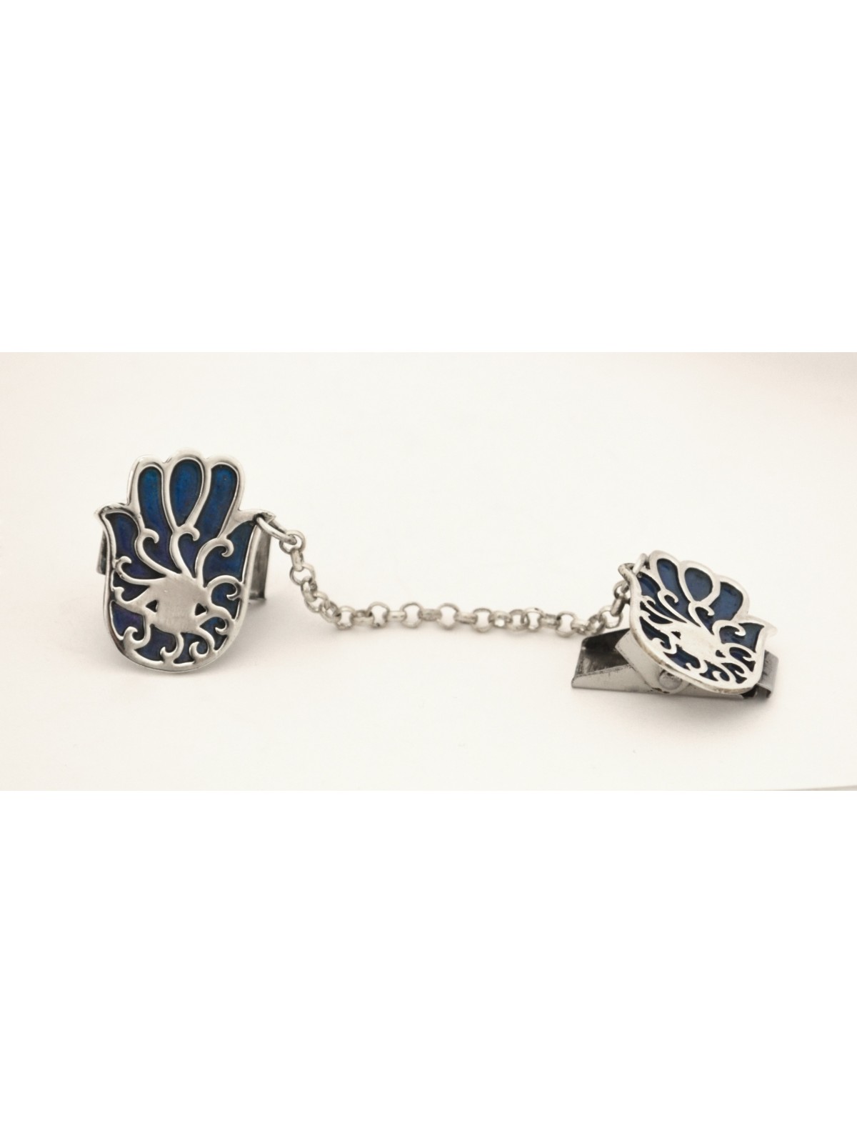 Sterling Silver Hamsa Tallit Clips with Enamel , Tallit Clips , Israel